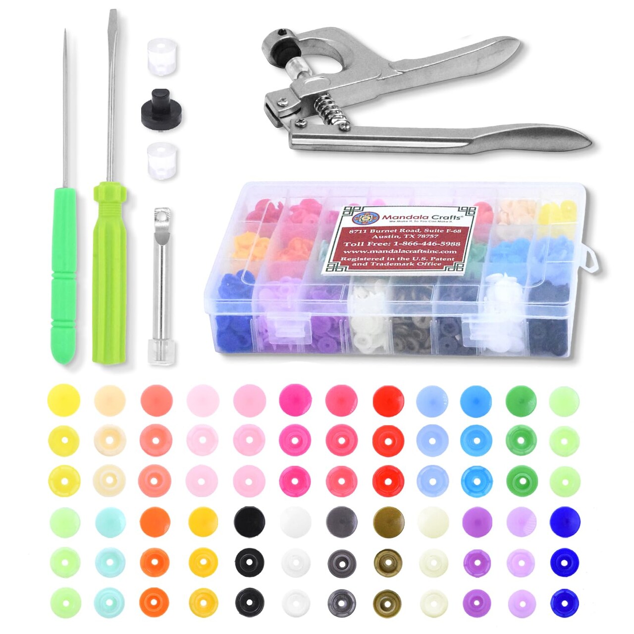 Mandala Crafts Size 20 12mm 1/2 Inch T5 Assorted No Sew Plastic Snaps Fasteners Buttons Kit with Press on Snap Tools Pliers for Sewing Fabric and Clothes, 360 Sets